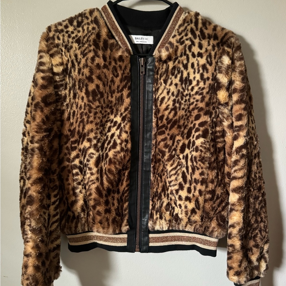 Bailey 44 Brown Bomber Jacket with Leopard Print